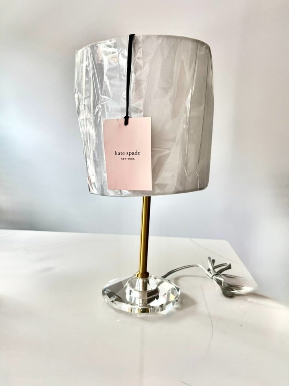 Kate Spade Table Lamp Cut Crystal & Brushed Brass Minimalist Modern NEW